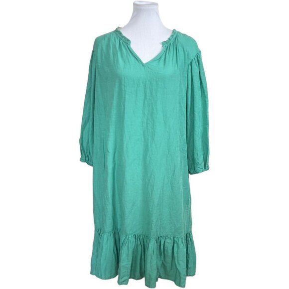 Knox Rose Large Split Neck Puff Sleeve Peasant Dress Green Pockets Missing Belt - Picture 1 of 6